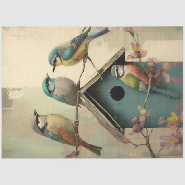 Papel De Seda Aves y flores Ephemera serie de diseño #19 (Anverso)