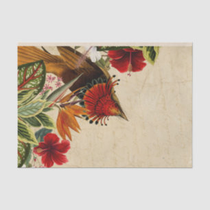 Papel De Seda Aves y flores tropicales vintage
