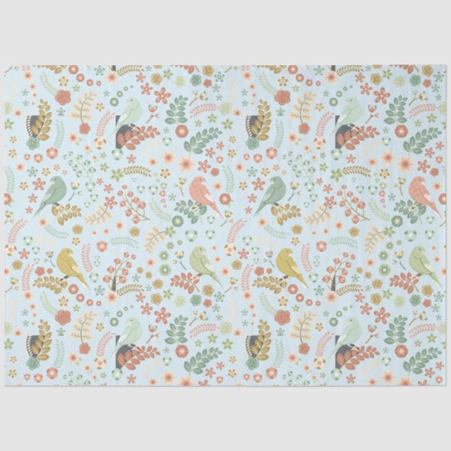 Papel De Seda Aves y ramas de Shabby Azul (Anverso)