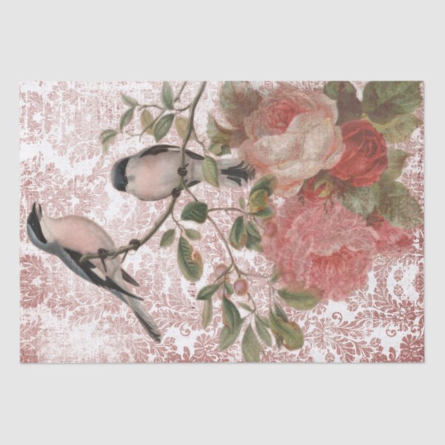 Papel De Seda Aves y Rosas de época Shabby Chic (Anverso)