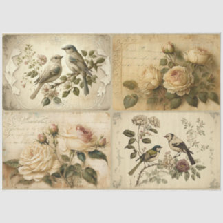 Papel De Seda Aves y Rosas de Francia