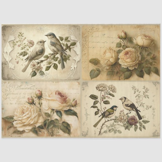 Papel De Seda Aves y Rosas de Francia (Anverso)