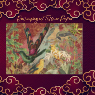 Papel De Seda Aves y vegetación