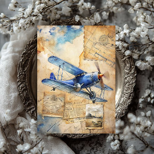 Papel De Seda Avión retro azul de viaje de verano acuático