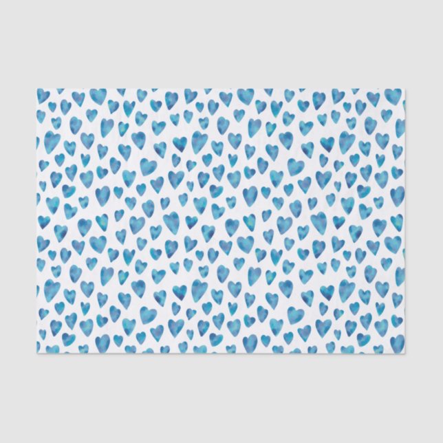 Papel De Seda Azul acuarela Patrón de corazón de amor (Anverso)