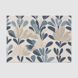 Papel De Seda Azul Beige Mid Century Floral Moderna