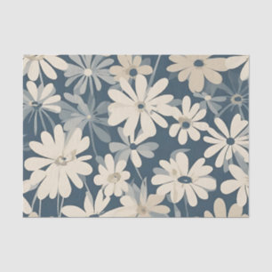 Papel De Seda Azul Beige Mid Century Floral Moderna