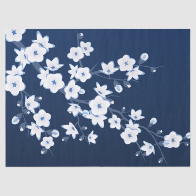 Papel De Seda Azul blanco cerezo (Anverso)