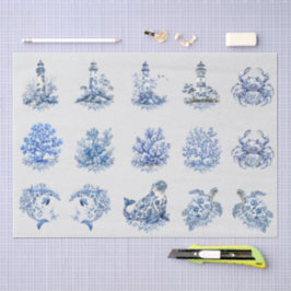 Papel De Seda Azul Blanco Delft Inspirado en Vintage Individual