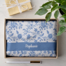 Azul Blanco Floral Personalizado Nombre