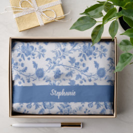 Papel De Seda Azul Blanco Floral Personalizado Nombre