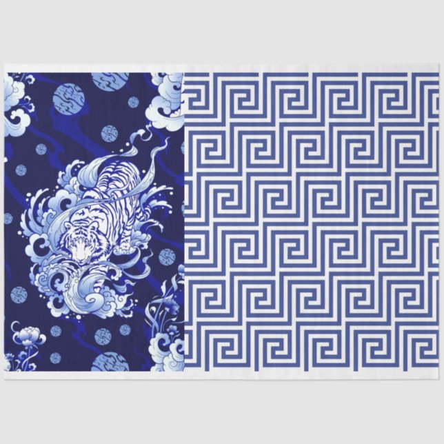 Papel De Seda Azul Chinoiserie Tiger Blue Flow Decoup (Anverso)