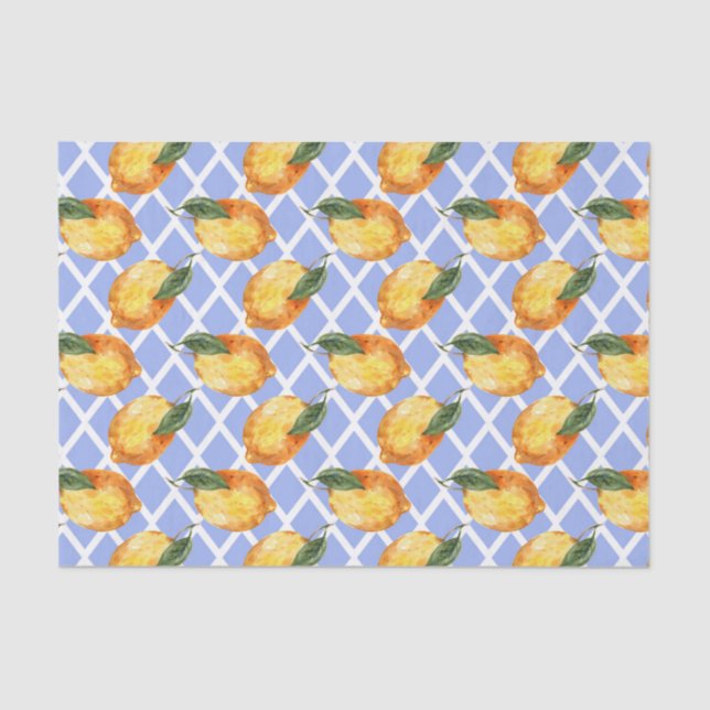 Papel De Seda Azul claro con lémones (Anverso)