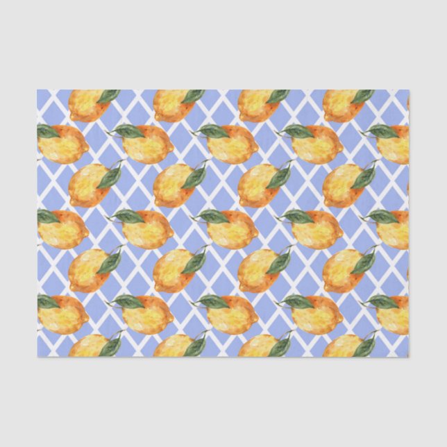 Papel De Seda Azul Claro con Limones (Anverso)