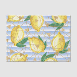 Papel De Seda Azul claro con patrón geométrico y limones