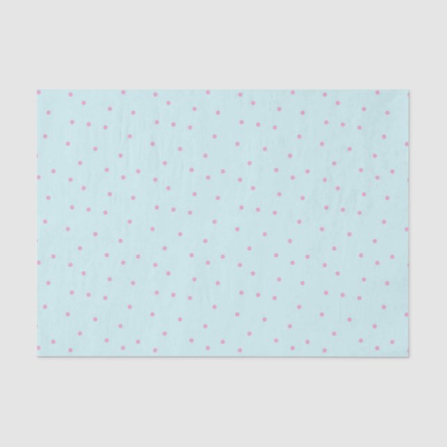 Papel De Seda Azul claro con puntos rosados de polka (Anverso)