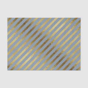 Papel De Seda Azul Claro con Rayas Doradas Diagonales