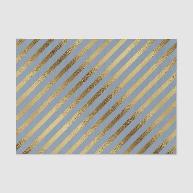 Papel De Seda Azul Claro con Rayas Doradas Diagonales (Anverso)