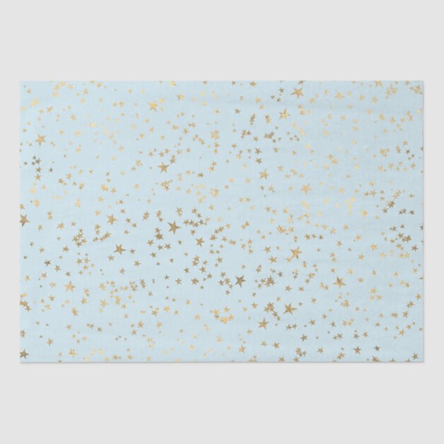 Papel De Seda Azul claro de las estrellas de oro (Anverso)