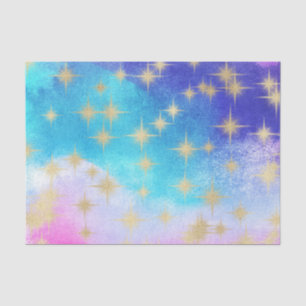 Papel De Seda Azul Claro, Rosa, Aquarela Púrpura y Estrellas Dor