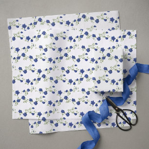 Papel De Seda Azul Cobalto Verde Flor Silvestre Acuarela