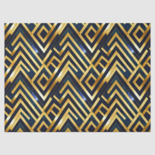 Papel De Seda Azul cobalto y patrón de mármol Art Déco dorado