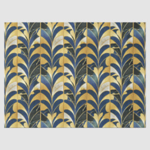 Papel De Seda Azul cobalto y patrón de mármol Art Déco dorado