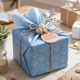 Papel De Seda Azul con delicado patrón de conchas marinas