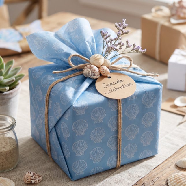 Papel De Seda Azul con delicado patrón de conchas marinas (Subido por el creador)