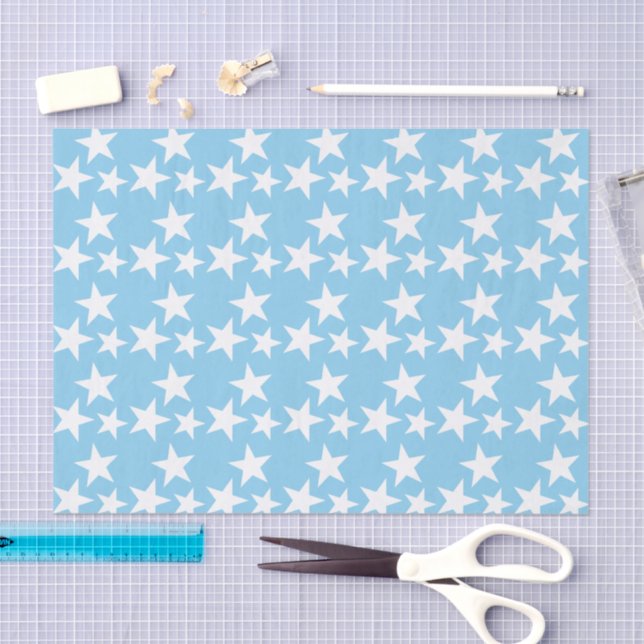 Papel De Seda Azul con estrellas blancas (Artesanía)