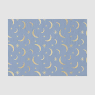 Papel De Seda Azul con lunas y soles de oro