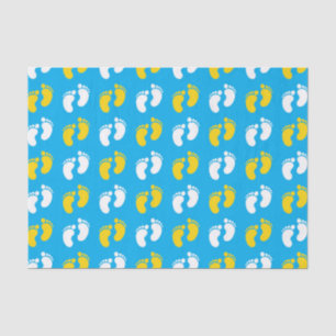 PAPEL DE SEDA AZUL CON PIES DE BEBÉ AMARILLO Y BLANCO