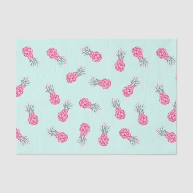 Papel De Seda Azul con piña rosa (Anverso)