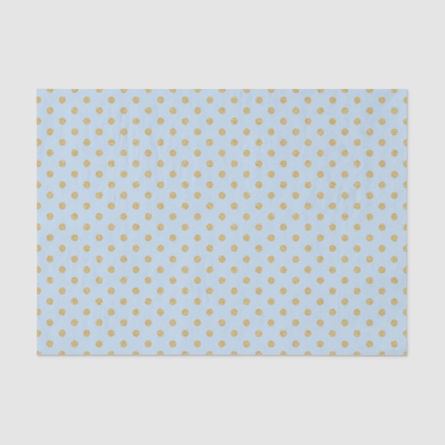 Papel De Seda Azul con puntos de Polka dorado (Anverso)