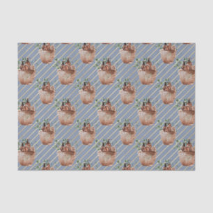 Papel De Seda Azul con rayas diagonales de oro con cesta