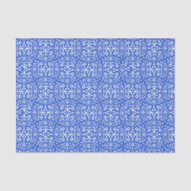 Papel de seda azul damasco abstracto (Anverso)