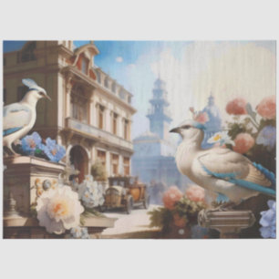 Papel De Seda Azul de aves francesas