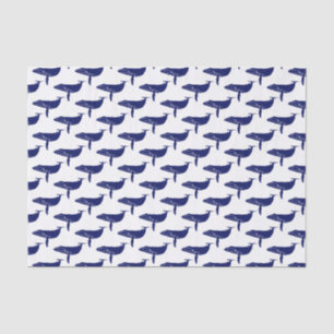 Papel De Seda Azul de dibujo de silueta de ballena vintage