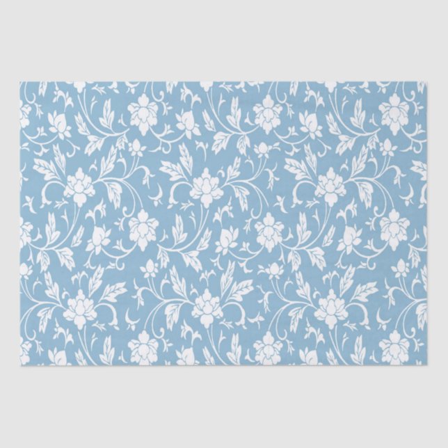 Papel De Seda Azul de diseño floral chino clásico (Anverso)