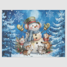 Azul de invierno Navidad Muñeco de nieve y animale