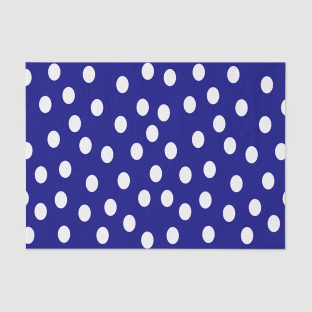 Papel De Seda Azul de puntos de polka blanco (Anverso)