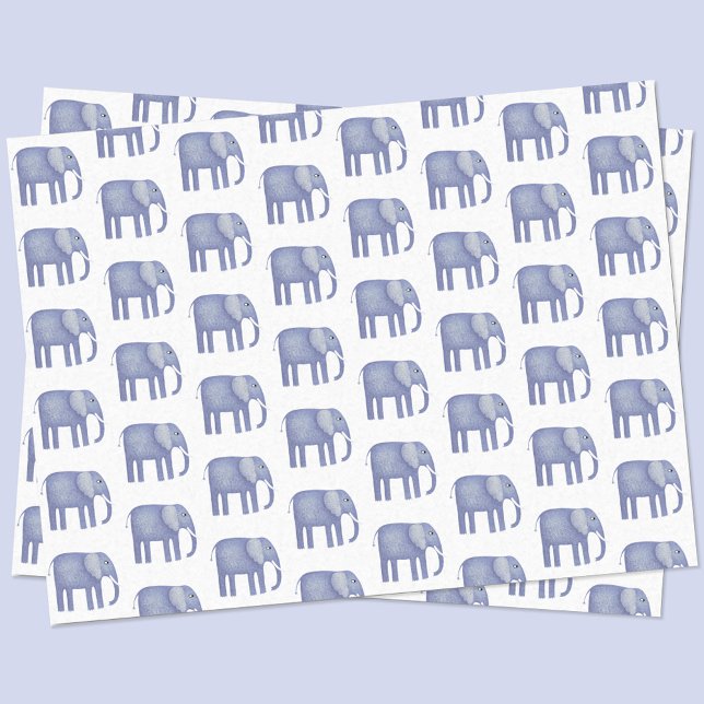 Papel De Seda Azul elefante acuático (Blue watercolor elephant pattern tissue paper)
