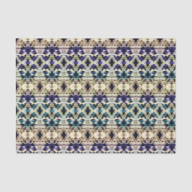 Papel De Seda Azul étnico, ikat beige (Anverso)