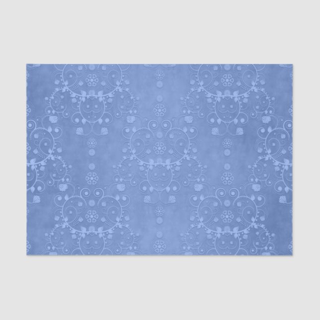 Papel De Seda Azul Fancy Floral Estilo Damask Periwinkle (Anverso)