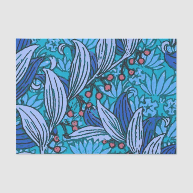 Papel De Seda Azul Floral Antiguo Boho Moderno (Anverso)