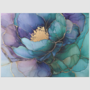 Papel De Seda Azul Floral en Serie de Diseño de Tinta al Alcohol