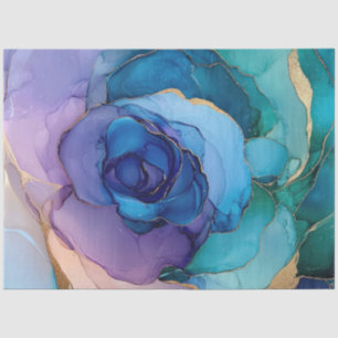Papel De Seda Azul Floral en Serie de Diseño de Tinta al Alcohol