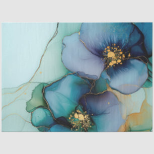 Papel De Seda Azul Floral en Serie de Diseño de Tinta al Alcohol
