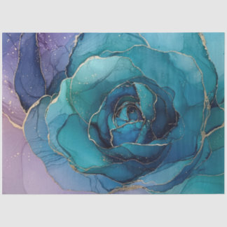 Papel De Seda Azul Floral en Serie de Diseño de Tinta al Alcohol