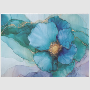 Papel De Seda Azul Floral en Serie de Diseño de Tinta al Alcohol